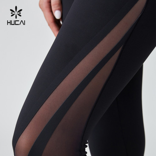 HUCAI OEM Without Front Seam Heat Seal Mesh Splicing Yoga Pants Sportswear Manufacturer