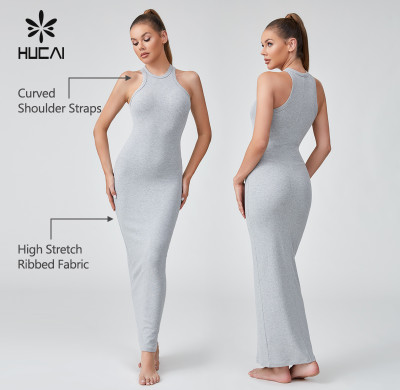HUCAI OEM High Stretch Ribbed Fabric Long Slim Fit Dress Casual Sportswear Manufacturer