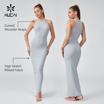 HUCAI OEM High Stretch Ribbed Fabric Long Slim Fit Dress Casual Sportswear Manufacturer