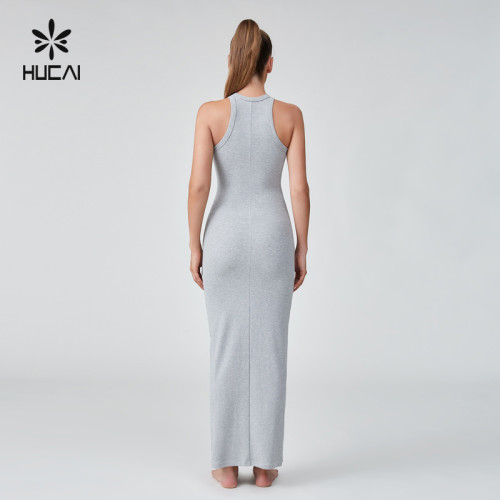 HUCAI OEM High Stretch Ribbed Fabric Long Slim Fit Dress Casual Sportswear Manufacturer