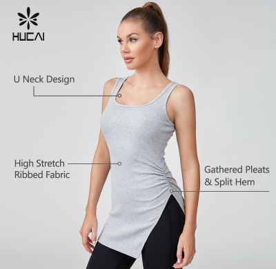 HUCAI OEM Three Dimensional Cut Hem Mid Length Vest Top Casual Sportswear Manufacturer