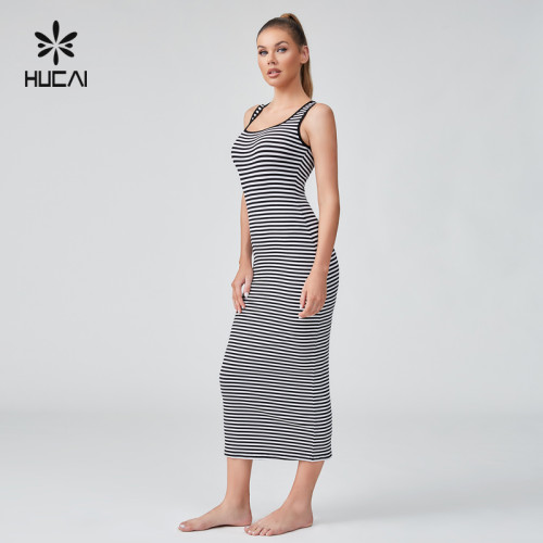 HUCAI OEM Generous Collar Slim Fit Elastic Ribbed Long Dress Casual Sportswear Manufacturer