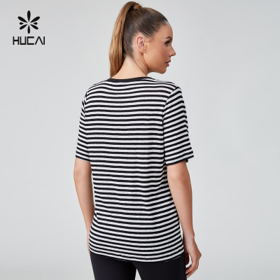 HUCAI OEM V-neck OVERSIZE Cotton Linen Blend Short Sleeved Tops Sportswear Manufacturer