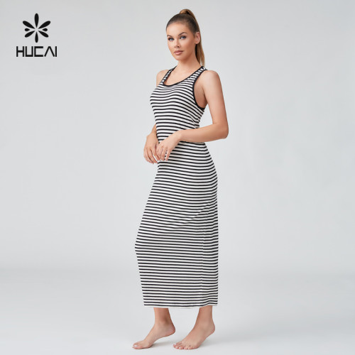 HUCAI OEM Cotton And Linen Blended Deep U-neck Loose Long Dress Sportswear Manufacturer