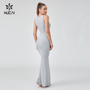HUCAI OEM Splicing Lace Large U-shaped Neckline Knitted Vest Dress Sportswear Manufacturer