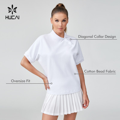 HUCAI Sportswear Manufacturer | OVERSIZE Slant collar Women's Golf Top Supports OEM, ODM