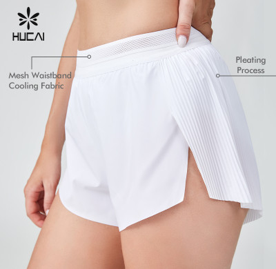 HUCAI Sportswear Manufacturer | Splicing Pleated Fabric A-line Tennis Shorts Supports OEM, ODM