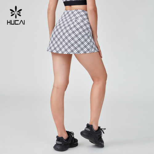 HUCAI Sportswear Supplier Support OEM Black And White Checkered Printed A-line Tennis Skirt