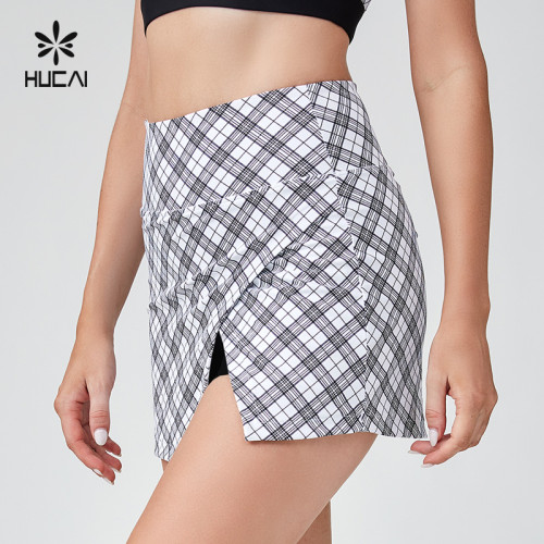 HUCAI Sportswear Supplier Support OEM Black And White Checkered Printed A-line Tennis Skirt