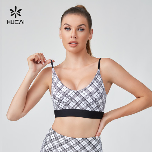 HUCAI Sportswear Supplier Support OEM Custom Logo Plaid Printed Camisole Yoga Bra