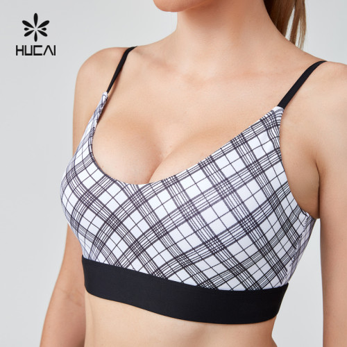 HUCAI Sportswear Supplier Support OEM Custom Logo Plaid Printed Camisole Yoga Bra