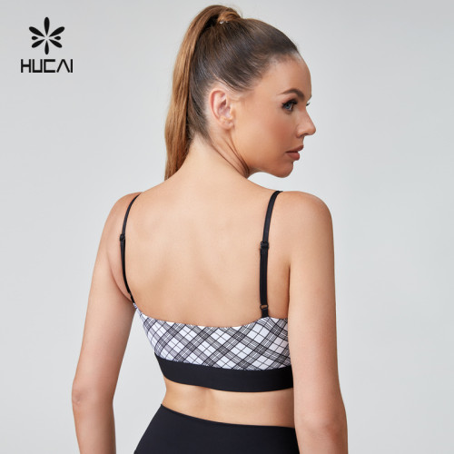 HUCAI Sportswear Supplier Support OEM Custom Logo Plaid Printed Camisole Yoga Bra