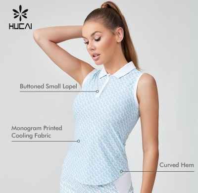 HUCAI Sportswear Manufacturer|Custom Logo Polo Neck Monogram Letter Printed Golf Vest Top