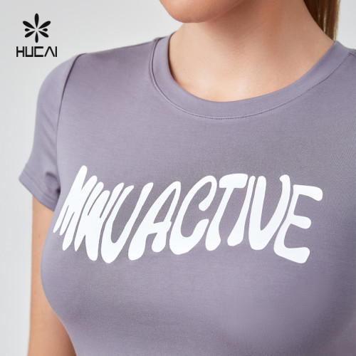 HUCAI Sportswear Manufacturer|Custom Modal Spandex Wavy Pattern Silk Screen Crop Gym T Shirt