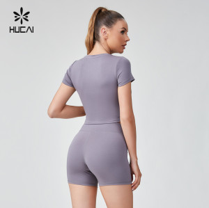 HUCAI Sportswear Manufacturer|Custom Modal Spandex Wavy Pattern Silk Screen Crop Gym T Shirt
