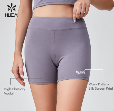 HUCAI Sportswear Manufacturer|Custom Modal Spandex Silk Screen High Waist Sports Yoga Shorts