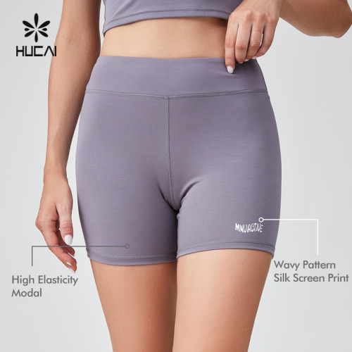 HUCAI Sportswear Manufacturer|Custom Modal Spandex Silk Screen High Waist Sports Yoga Shorts