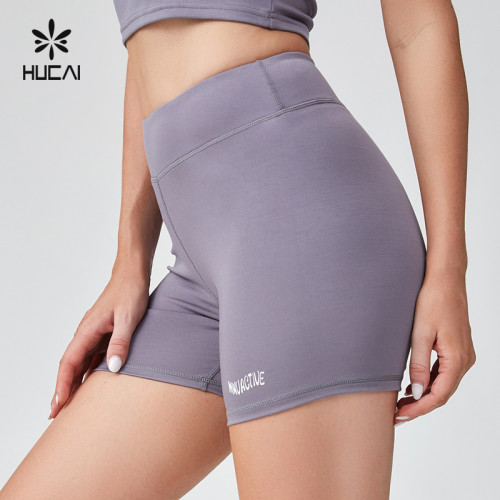 HUCAI Sportswear Manufacturer|Custom Modal Spandex Silk Screen High Waist Sports Yoga Shorts