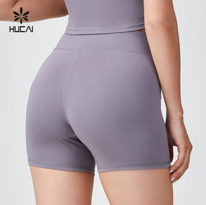 HUCAI Sportswear Manufacturer|Custom Modal Spandex Silk Screen High Waist Sports Yoga Shorts