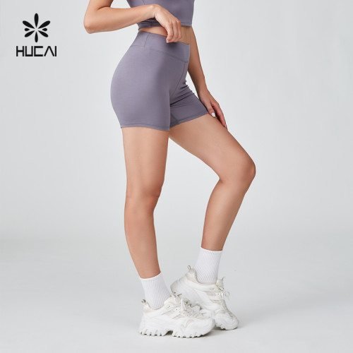 HUCAI Sportswear Manufacturer|Custom Modal Spandex Silk Screen High Waist Sports Yoga Shorts