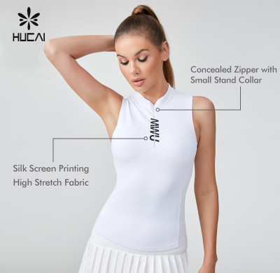 HUCAI Sportswear Manufacturer|OEM Polyester Spandex Silk Screen Logo Stand Collar Sports Tank Top