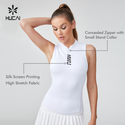 HUCAI Sportswear Manufacturer|OEM Polyester Spandex Silk Screen Logo Stand Collar Sports Tank Top