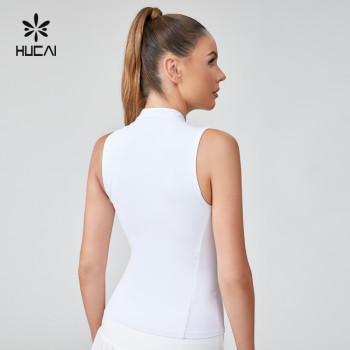 HUCAI Sportswear Manufacturer|OEM Polyester Spandex Silk Screen Logo Stand Collar Sports Tank Top