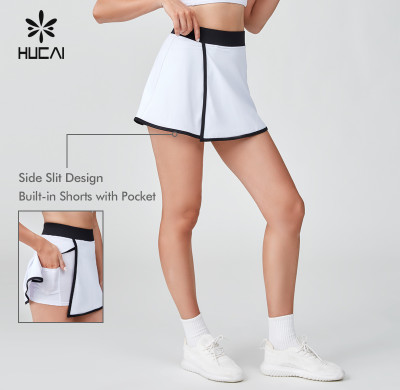 HUCAI Sportswear Manufacturer|OEM Polyester Spandex Split Hem A-line Sports Tennis Skirt