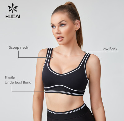 HUCAI Sportswear Manufacturer|OEM Scooped Neck Streamlined Contrasting Stitching Sports Bra