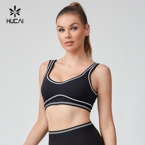 HUCAI Sportswear Manufacturer|OEM Scooped Neck Streamlined Contrasting Stitching Sports Bra