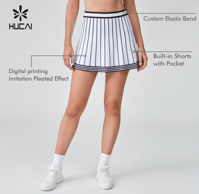 HUCAI Sportswear Manufacturer|OEM Black And White Digital Printing A-line Golf Skirt