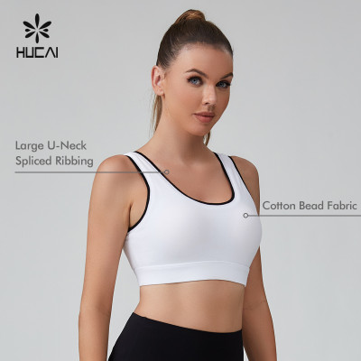 HUCAI Sportswear Manufacturer|Custom Big U-neck black And White Spliced Tennis Sports Bra