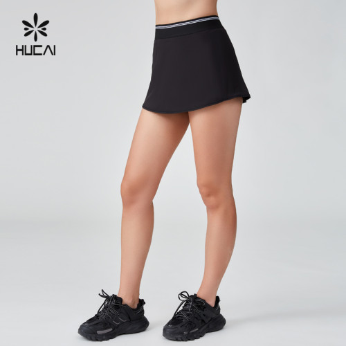 HUCAI Sportswear Manufacturer|Custom White Jacquard Striped Webbing Build In Shorts Tennis Skirt