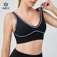 HUCAI ODM Sports Bras Contrast Stitching Topline Open Back V Neck Sportswear Manufacturer