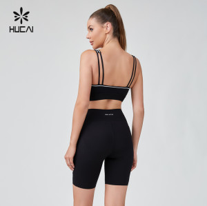 HUCAI ODM Sports Bras Contrast Stitching Topline Open Back V Neck Sportswear Manufacturer