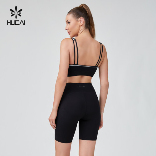 HUCAI ODM Sports Bras Contrast Stitching Topline Open Back V Neck Sportswear Manufacturer