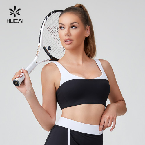 HUCAI Sportswear Manufacturer|Custom Streamlined Chest Cup Splicing Black Wrapped Yoga Bra