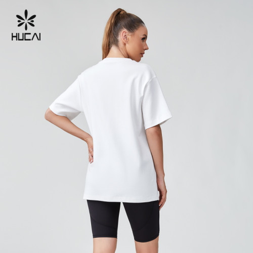 HUCAI Sportswear Manufacturer|Silicone Lace Logo Cotton Heavy Weight Oversized T Shirt For Women