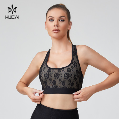 HUCAI Sportswear Manufacturer|Sexy Lace Strech Spandex Nylon Racerback Yoga Sports Bra For Women