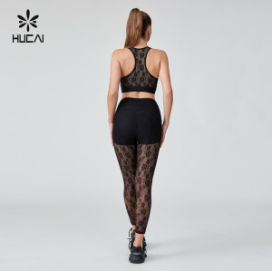 HUCAI Sportswear Manufacturer|Sexy Lace Strech Spandex Nylon Racerback Yoga Sports Bra For Women