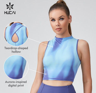 HUCAI Sportswear Manufacturer|Polyester Spandex Skinny Soft Digital Printing Sports Tank Top