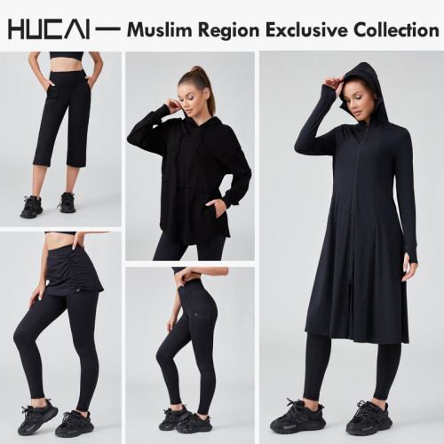 HUCAI Sportswear Manufacturer|Polyester Spandex High Waist Capri Wide Leg Pocket Sports Pant