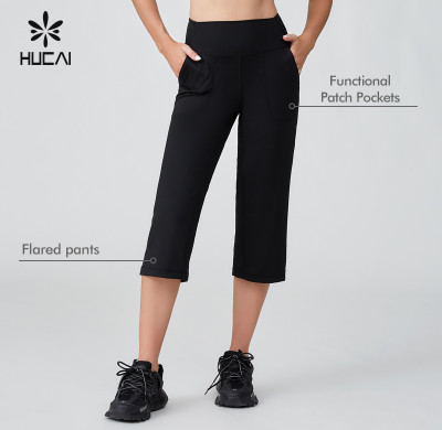 HUCAI Sportswear Manufacturer|Polyester Spandex High Waist Capri Wide Leg Pocket Sports Pant