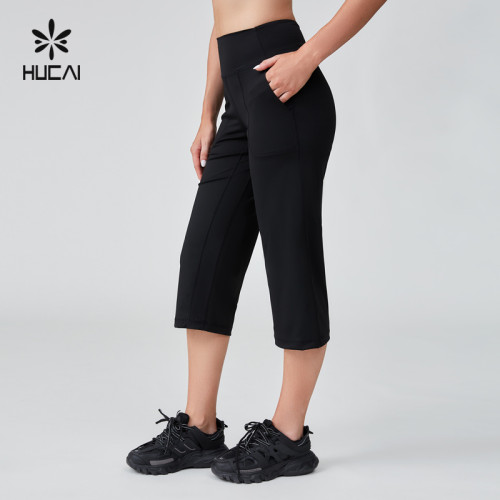 HUCAI Sportswear Manufacturer|Polyester Spandex High Waist Capri Wide Leg Pocket Sports Pant