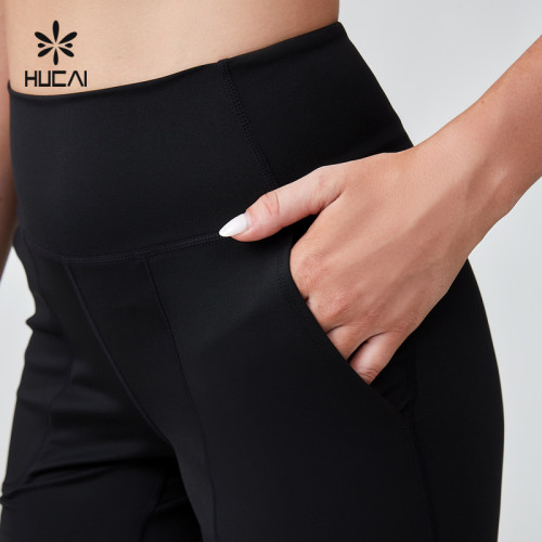 HUCAI Sportswear Manufacturer|Polyester Spandex High Waist Capri Wide Leg Pocket Sports Pant