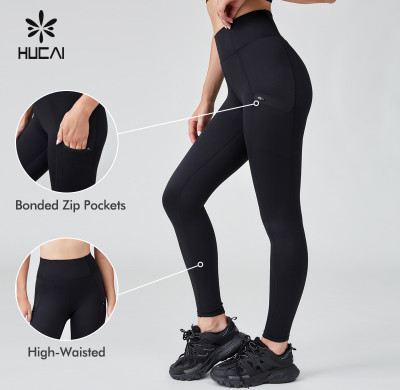 HUCAI Sportswear Manufacturer|Polyester Spandex High Waist Zipper Pocket Sports Yoga Pant