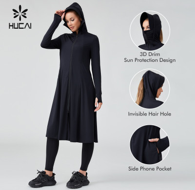 HUCAI Sportswear Manufacturer|Women Modest Long Sun Protection Outdoor Running Jacket