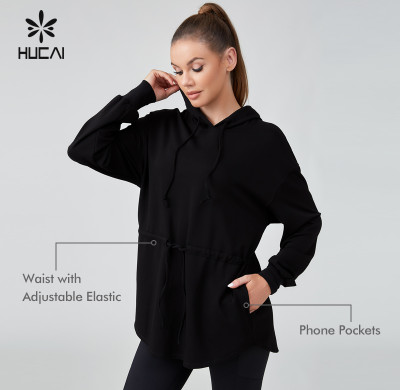 HUCAI Sportswear Manufacturer|Drawstring Waist Muslim Oversized workout Sports Long Hoodie