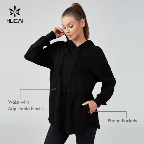 HUCAI Sportswear Manufacturer|Drawstring Waist Muslim Oversized workout Sports Long Hoodie