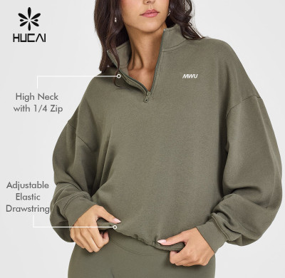 HUCAI Custom Wrap-front Sports Hoodie with Elasticated Waistband China Supplier